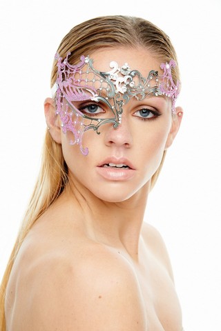 Kayso Gk2007sl-pk Phantom Of The Opera Inspired Laser Cut Masquerade Mask With Pink Glitter & Rhinestones, 5 X 9 In. - One Size