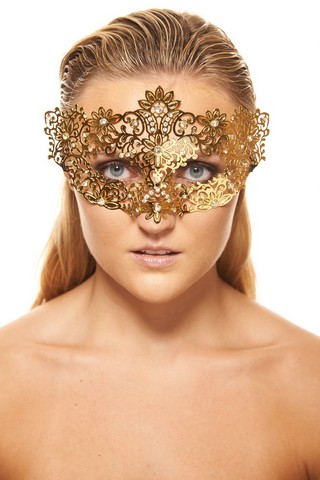 Kayso K049gd Regal Gold Floral Masquerade Metal Mask With Clear Rhinestones - One Size