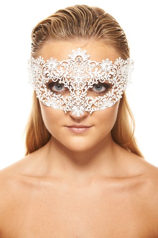 Kayso K049wh Regal White Floral Masquerade Metal Mask With Clear Rhinestones - One Size