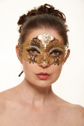 Kayso K2001gd Classic Crowne Gold Laser Cut Masquerade Mask With Clear Rhinestones - One Size