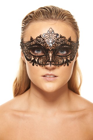 Kayso K2001nsbk Classic Crowne Black Laser Cut Masquerade Mask With No Rhinestones - One Size