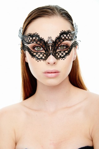 Kayso K2002nsbk Mysterious Elegance Black Laser Cut Masquerade Mask With No Rhinestones - One Size