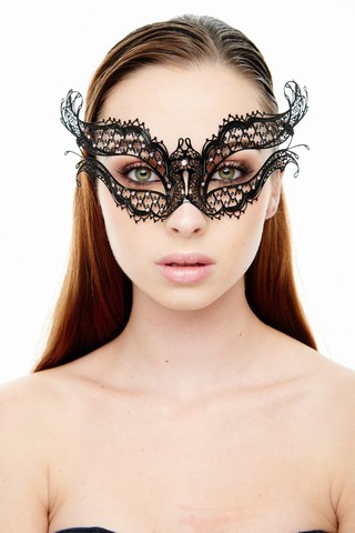 Kayso K2002pkbk Mysterious Elegance Black Laser Cut Masquerade Mask With Pink Rhinestones - One Size