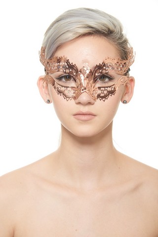 Kayso K2002rg Mysterious Elegance Rose Gold Laser Cut Masquerade Mask With Clear Rhinestones - One Size