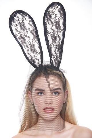 Kayso Ll007bk Cute Floral Black Lace Net Veil Mask With Long Bunny Ears