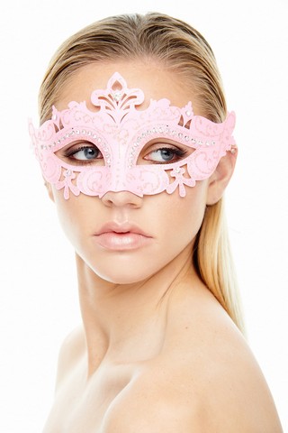 Kayso Pm001pk Pink Plastic Masquerade Mask With Glitter & Clear Rhinestones