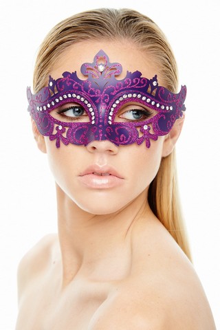 Kayso Pm001pu Purple Plastic Masquerade Mask With Glitter & Clear Rhinestones