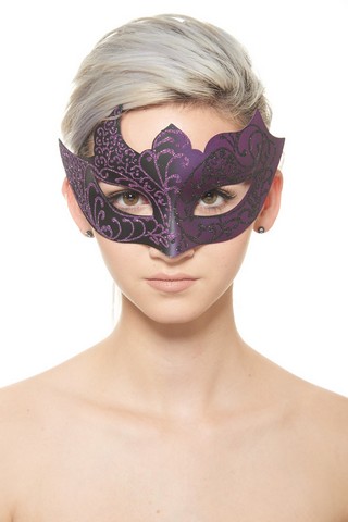 Kayso Pm002bkpu Black & Purple Plastic Masquerade Mask With Glitter Design
