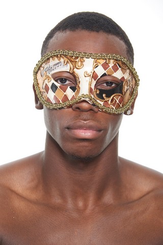 Kayso Pm018gd Gold Venetian Plastic Masquerade Mask With Checkered Design & Gold Contour