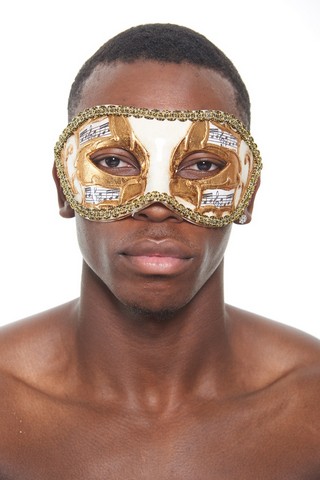 Kayso Pm019 Gold Venetian Plastic Masquerade Mask With Musical Design & Gold Contour