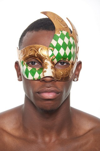 Kayso Pm022gn Green & Gold Plastic Venetian Masquerade Mask
