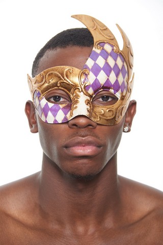 Kayso Pm022pu Purple & Gold Plastic Venetian Masquerade Mask