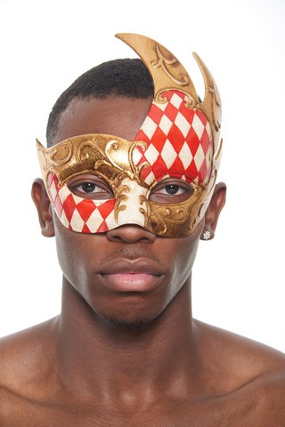 Kayso Pm022rd Red & Gold Plastic Venetian Masquerade Mask