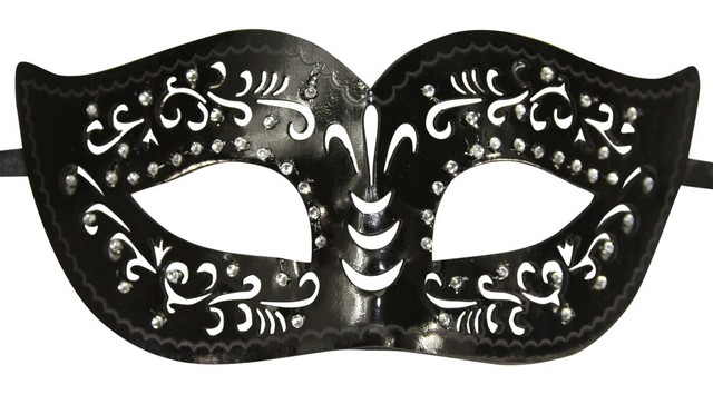 Kayso Ltm005bk Black Engraved Faux Leather Masquerade Mask With Clear Rhinestones