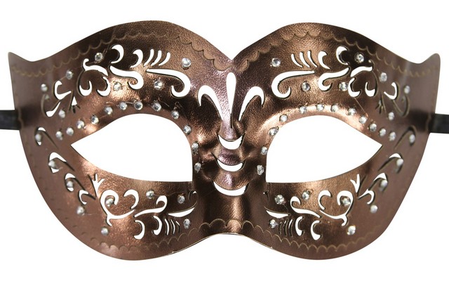 Kayso Ltm005br Bronze Engraved Faux Leather Masquerade Mask With Clear Rhinestones