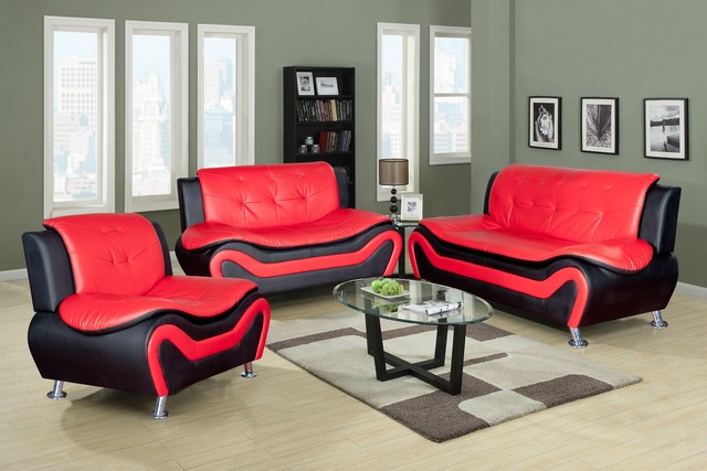 Lf4503 Veneto Sofa Set, Black & Red - 35 X 77.5 X 32.5 In.