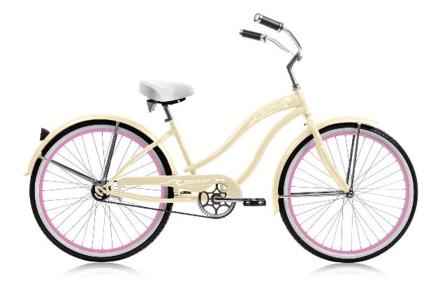26 In. Rover Womens Gx Beach Cruiser Bicycle, Vanilla & Pink Rim