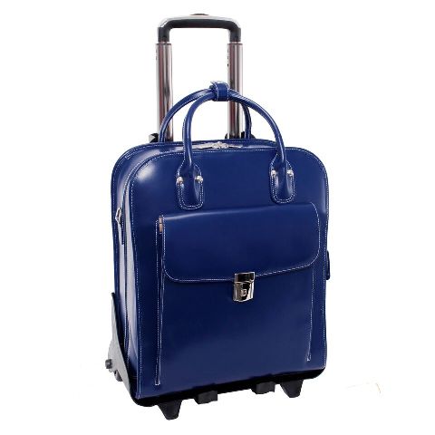 15.6 In. La Grange Leather Vertical Detachable Wheeled Ladies Briefcase, Navy - 14 X 6 X 16.5 In.