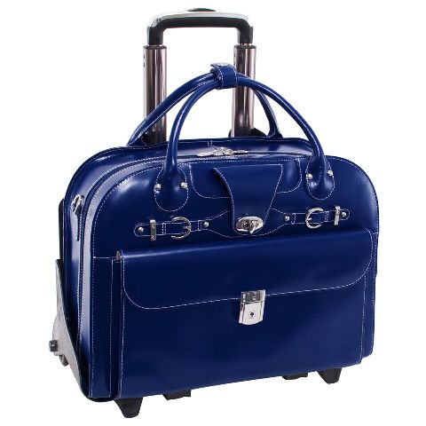 Mcklein 96647 15.6 In. Roseville Leather Fly Friendly Detachable Wheeled Ladies Briefcase, Navy - 17 X 6 X 13 In.