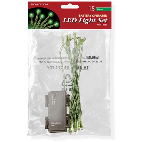 National Tree Ls-883-15g-b 15 Bulb Green Battery Operated Led Lights In Poly Bag