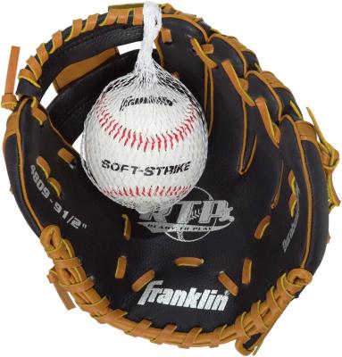Franklin Sports 4809TBS 9.5 in. Poly Vinyl Chloride Right-Handed Thrower Baseball Glove with Ball, Black & Tan