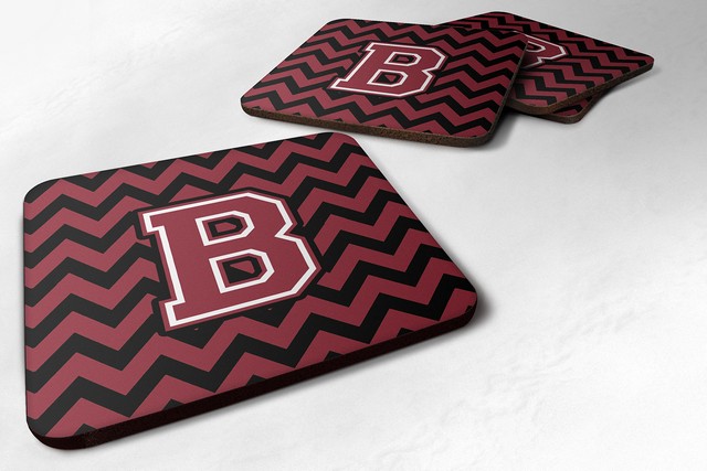 Letter B Chevron Garnet & Black Foam Coaster