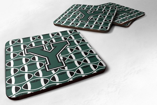 Letter Y Football Green & White Foam Coaster