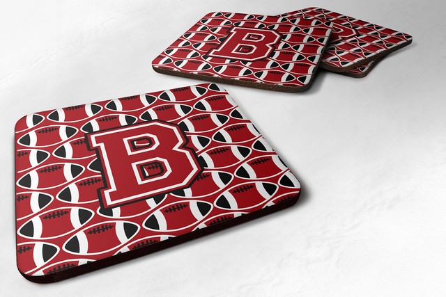 UPC 638508291370 product image for CJ1073-BFC Letter B Football Red, Black & White Foam Coaster, Set of 4 | upcitemdb.com