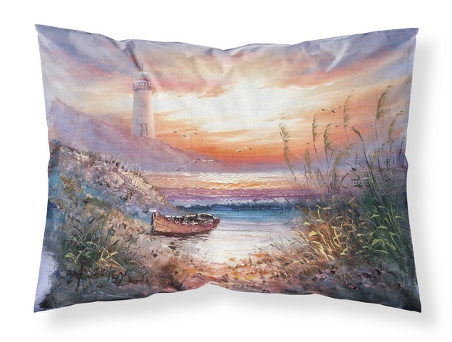 Aph4130pillowcase Lighthouse Scene With Boat Fabric Standard Pillowcase