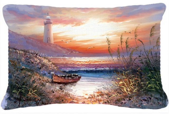 Aph4130pw1216 Lighthouse Scene With Boat Fabric Decorative Pillow
