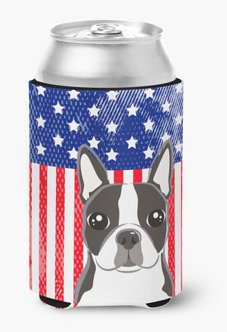 American Flag & Boston Terrier Can Or Bottle Hugger