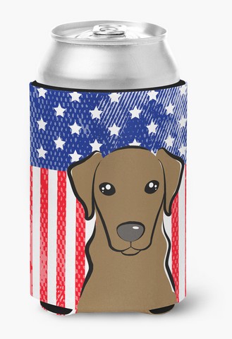 American Flag & Chocolate Labrador Can Or Bottle Hugger