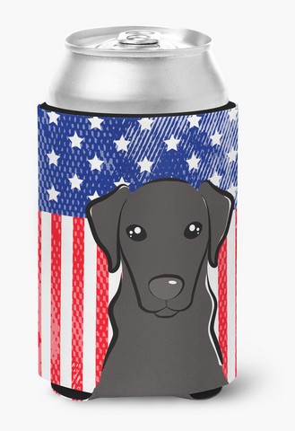American Flag & Black Labrador Can Or Bottle Hugger
