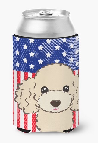 American Flag & Buff Poodle Can Or Bottle Hugger
