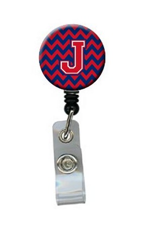 CJ1054-JBR Letter J Chevron Yale Blue & Crimson Retractable Badge Reel