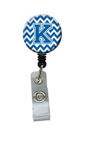 UPC 785578842596 product image for Letter K Chevron Blue & White Retractable Badge Reel - Blue & White - 5in. H x 1 | upcitemdb.com