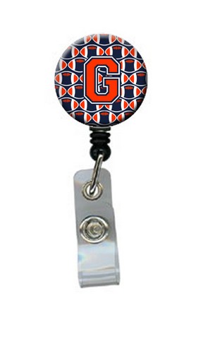 CJ1066-GBR Letter G Football Orange, Blue & White Retractable Badge Reel