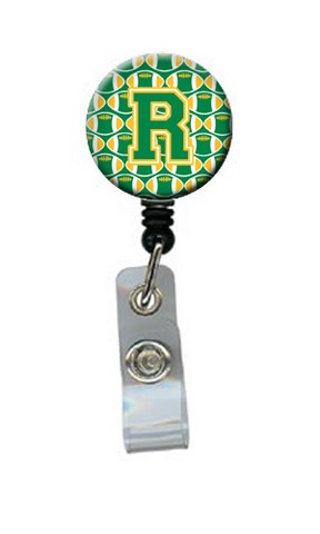 CJ1069-RBR Letter R Football Green & Gold Retractable Badge Reel