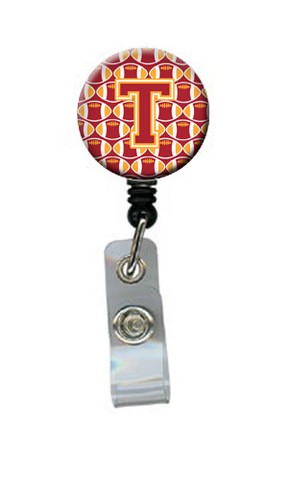 CJ1070-TBR Letter T Football Cardinal & Gold Retractable Badge Reel
