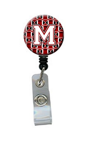 CJ1082-MBR Letter M Football Cardinal & White Retractable Badge Reel