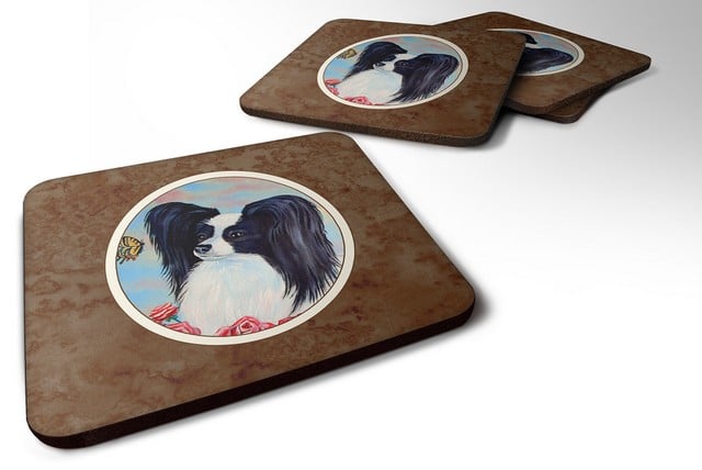 Papillon Black & White Foam Coaster, Set of 4