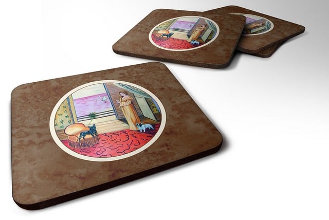 French Bulldog & Lady Foam Coaster, Set of 4