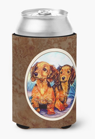 7022cc Long Hair Red Dachshund Two Peas Can Or Bottle Hugger