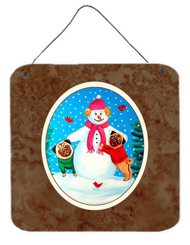7115ds66 Snowman With Pug Winter Snowman Wall Or Door Hanging Prints