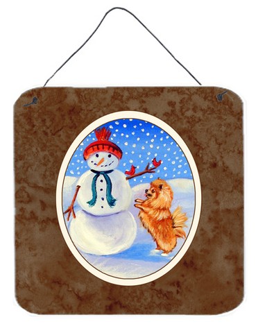 7151ds66 Snowman With Pomeranian Winter Snowman Wall Or Door Hanging Prints