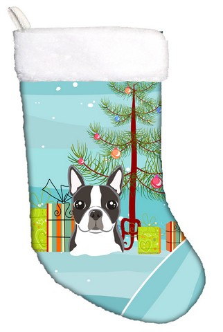 Bb1575cs Christmas Tree & Boston Terrier Christmas Stocking