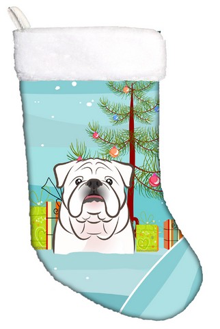 Bb1592cs Christmas Tree & White English Bulldog Christmas Stocking