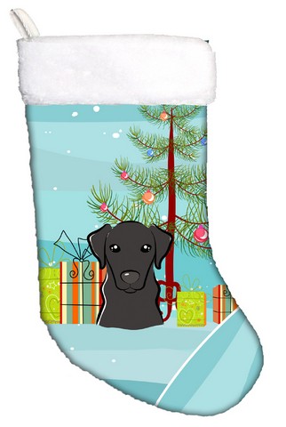 Bb1607cs Christmas Tree & Black Labrador Christmas Stocking