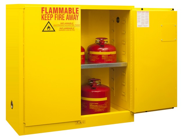 1030m-50 16 Gauge Welded Flammable Manual Closing Safety Manual Door Cabinet With 1 Shelf, Yellow - 30 Gal