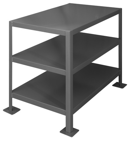 14 Gauge Medium Duty Machine Tables With 3 Shelves, Gray - 36 X 18 X 30 In.